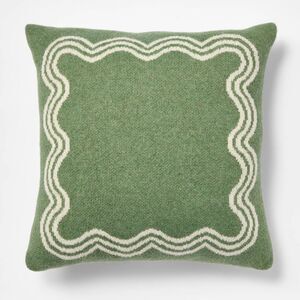 Open Box - 24"x24"  Jacquard Knit Pillow with Scallop Pattern Olive